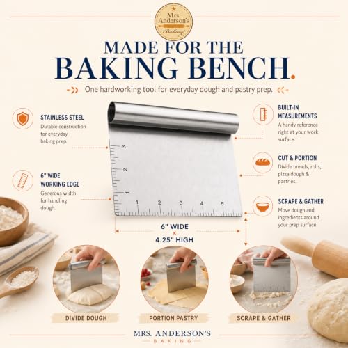 Mrs. Anderson's Baking Pastry Dough Cutter Scraper with Measurements, Stainless Steel - style: Dough Scraper, 18/8 SS