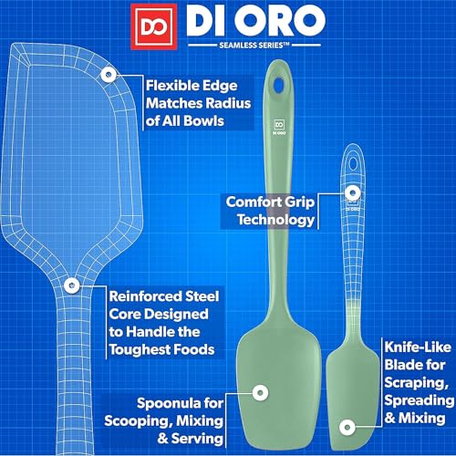 DI ORO Silicone Spatula Set - 600F Heat Resistant, 4-Pc Sage - color: Sage