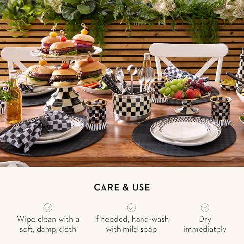 MACKENZIE-CHILDS Pedestal Platter, Mini, Black-and-White Courtly Check - color: Courtly Check, size: Mini