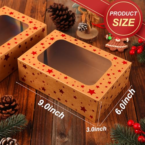 Christmas Brown Holiday Cookie Boxes, Red Star, 24 Pack, 9x6x3 In - color: Red Star-Brown