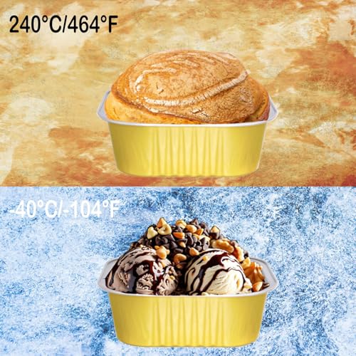 10oz Mini Cake Pans With Lids 50 Pack ,Mini Loaf Pans 4”x4” Cake Container - color: 10OZ-Gold 2