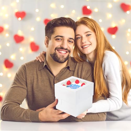 Moretoes 10pcs 8"x8"x8" Cake Boxes with Window, White Bakery Dessert Boxes