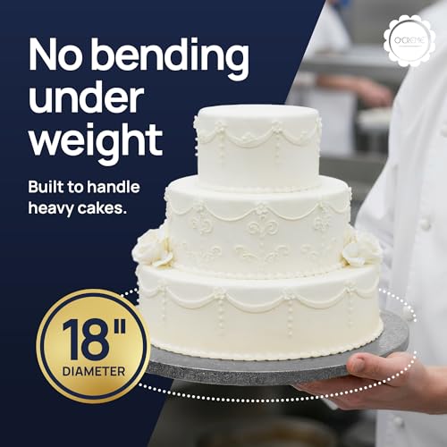 O’Creme Cake Board, Silver Foil Round Cake Circles with Gorgeous Design, Sturdy & Durable 1/2” Thick Cake Drums, Round Cake Boards with 18” Diameter, Pack of 5 Disposable Cake Drums - color: Silver, size: 18"
