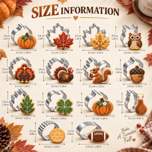 14-Piece Mini Thanksgiving Cookie Cutter Set, Stainless Steel - style: Mini Thanksgiving