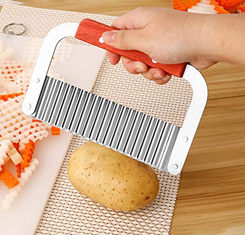 2 Pcs Crinkle Cutter Potato Slicer Wavy Chopping Tool French Fry Veggies - color: Wood