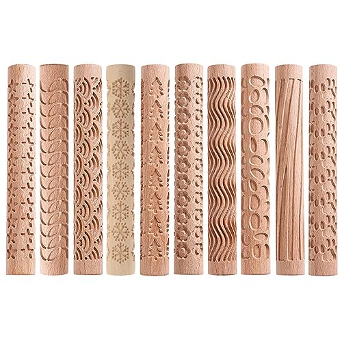 Embossing Rolling Pin Christmas Theme Pattern Engraved Wooden 3D Roller for Embossed Fondant Cake Dough Kitchen Color 6
