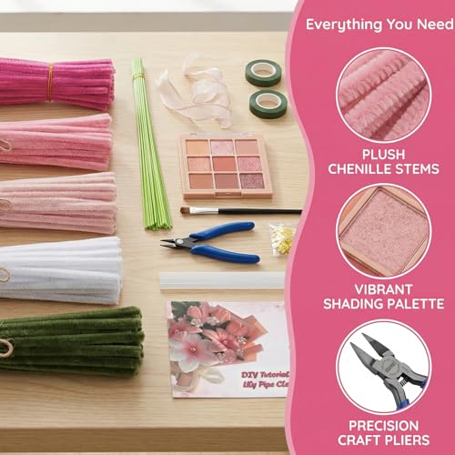 Eywwuu 540 Pcs Pipe Cleaner Flower Kit, DIY Flower Bouquet Making Kit with 5 Pastel Chenille Stem Colors, 30 Floral Stems, Tape, Stamen, Glue Sticks, Pliers and Brush for Rose Tulip Lily Crafts