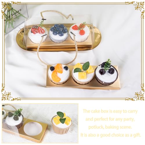 20Pcs Clear Cupcake Boxes with Handle, Cupcake Carrier for Party - color: B-Gold 9x3x3in