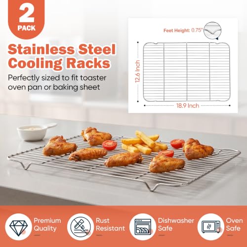 Homikit 2 Pack Cooling Rack, 18.9 *12.6 Inch XL Stainless Steel Baking Rack - size: 18.9*12.6 Inch