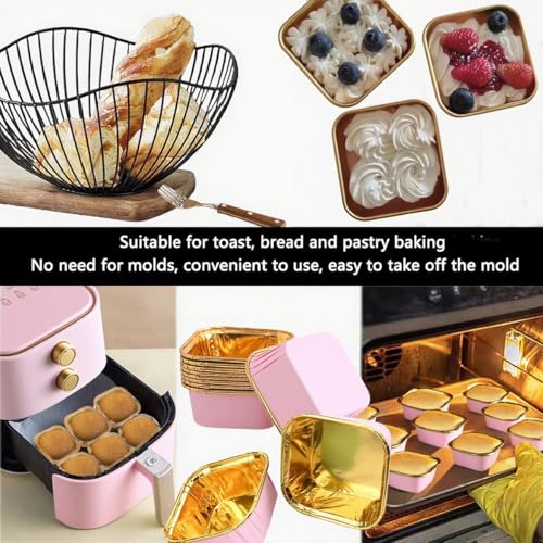 50 Pcs Pink Square Baking Cups, Disposable Paper Loaf Pans for Cakes - color: square-50-Pink