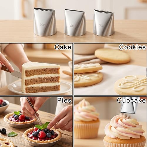 3 Pcs Frosting Piping Tips, Piping Tips for Cake Decorating, Stainless Steel Icing Pipings Nozzles, Cake Icing Nozzles Tip for Cupcakes, Cakes, Cookie and Decorating
