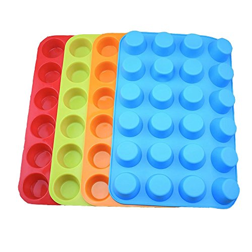 Silicone Mini Muffin Pan, Qtopun 4 Pack 24 Cups Silicone Mold Cups Baking Pan, Silicone Muffin Tins Baking Moulds-Multi Color - color: Green