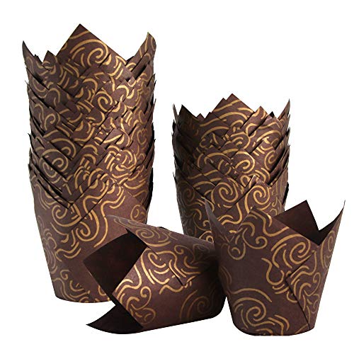 150pcs Tulip Cupcake Liners Baking Cups Muffin Liner - color: Golden Printed, Brown