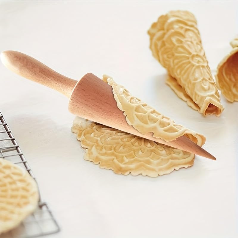 1pc, Pizzelle Roller Krumkake Cone Maker Wood Ice Cream Cone Mold DIY Cooking Kitchen Tool For Waffle Cake Egg Cone Croissant Making Kitchen Utensils Gadgets