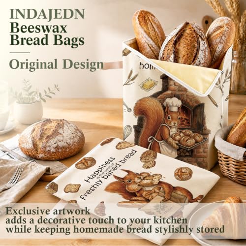 Funny Squirrel Baking Gifts Beeswax Bread Bags 2 Pack XL 13x17in - color: Funny Squirrel