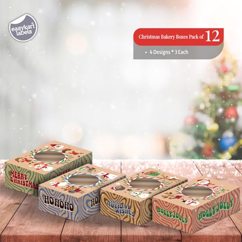 easykart labels 12 PCS Christmas Cookie Gift Baking Box 8.75" x 5.75" x 2.75" with Window Auto-Popup for Pastries, Cupcakes, Cookies, Brownies, Donuts Gift-Giving - color: Light Brown