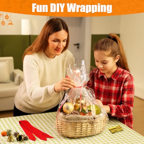 Cellophane Bags For Gift Baskets, 10 Pack 30x40 Inch Clear Gift Bags with Gold Twist Ties – Durable, Tear-Resistant, Crystal Clear Gift Wrap for Fruit Baskets, Holiday, Wedding, Party Presents - color: 30x40 Inch (Pack of 10)