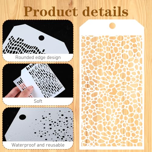 8 Pieces Stencils for Crafts, Leopard Brick Dot Layering Stencils with Keyring Mixed Media Plaid Texture Crackle Marble for Painting on Card Making Canvas DIY Crafts Furniture Paper Airbrush