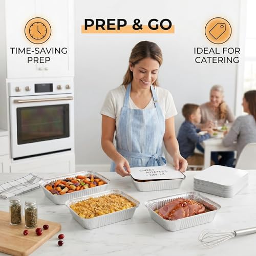 100 Pack Aluminum Foil Pans with Cardboard Lids, 8.3"x6.2", 2.25 LB - size: 100 Pack, style: Pans with Paper Lids
