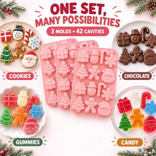 Christmas Chocolate Molds for Baking,3PCS Candy Silicone Molds - color: Christmas Molds 3 pcs