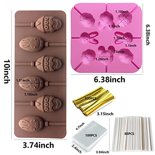 2 Pack Easter Lollipop Silicone Candy Molds Silicon chocolate Lollipop Molds 8 Cavity Bunny Egg Molds Including 80 Lollipop Sticks+100 Pcs Candy Treat Bags+100 Twist Ties (Pink) - color: Easter lollipop mold