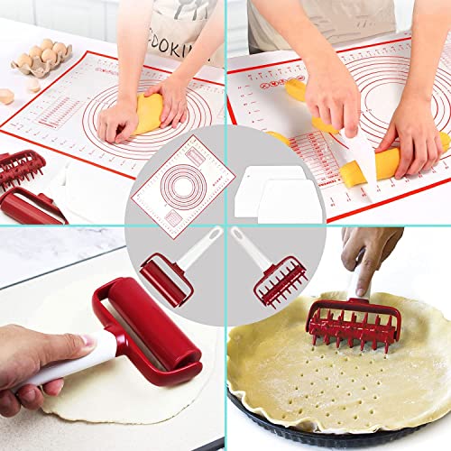 5 pcs Pizza Tool Set Includ Pastry Pizza Roller, Pizza Dough Docker that Time-Saving and Dough Scraper Cutter and Pizza Cutter Wheel and Silicagel Pastry Mat (5 pcs) - style: 5 pcs