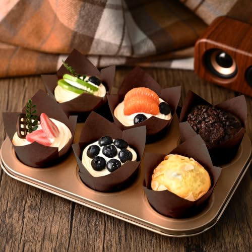120pcs Tulip Cupcake Liners for Baking Cups, Premium Muffin Liners Holders - color: Coffee