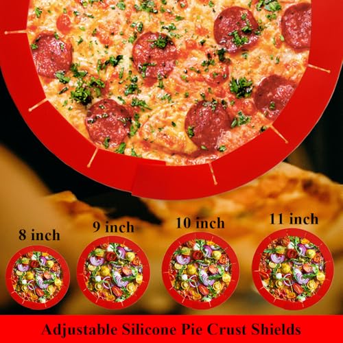 Adjustable Pie Crust Shields, Silicone Baking Protectors, Cover Ring Tools Fits 8-11.4 Inch Pies, Baking Pie Pizza Crust Shield Protector Cover for Edges ﻿ (Red) - color: Deep Red
