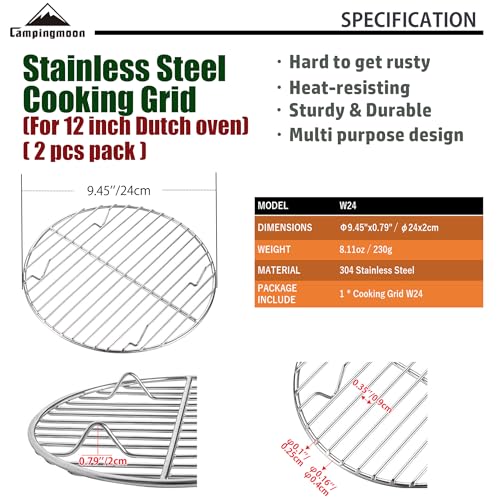 CAMPINGMOON 2pcs Round round cooling rack 304 Stainless Steel Cooking Grid Grill (φ9.5 inches, W24-2P) - color: φ9.5 inches, W24-2P