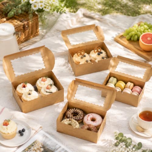 NEOACT 60pcs Cookie Boxes with Window for Gift Giving, 9x6x3in Bakery Boxes