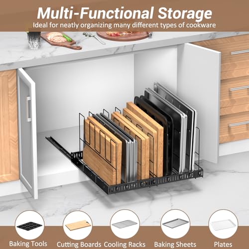 Housolution Pull Out Baking Tray and Cookie Sheet Cutting Board Organizer - color: Black, 8 Dividers