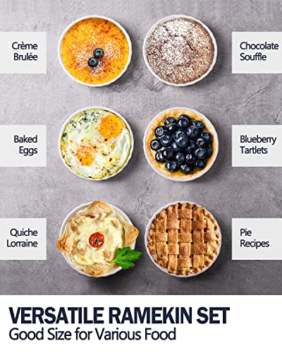 Taeochiy 8 Oz Creme Brulee Ramekins, Porcelain Ramekins Oven Safe, Round Tart Pan Mini Fluted Quiche Dishes, Set of 6, White (Pack of 2) - size: 5.1*1.1 (Pack of 2)