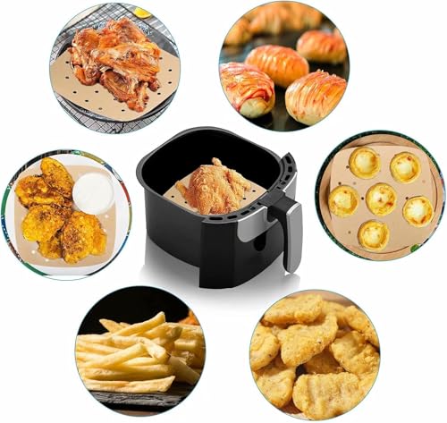 120Pcs Air Fryer Parchment Paper Liners, 8.5in Square Perforated parchment paper for Air Fryer, Premium Bamboo Steamer Liner for Air Fryers Baking Cooking Oven, 8.5 INCH - color: 8.5 Inch