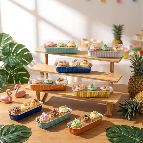 Blushtier 150 Pcs Mini Loaf Pan with Lid & Spoon, Blue and Orange - color: Blue and Orange