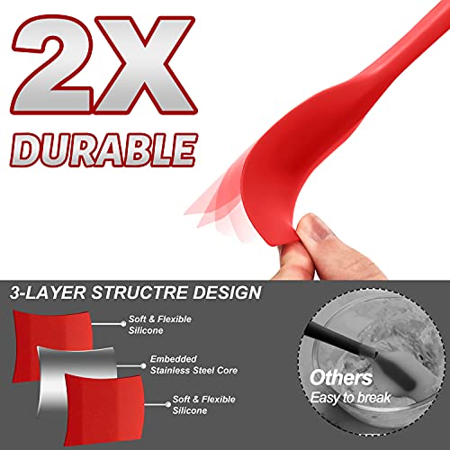 Anaeat 4 Piece Silicone Spatula Set - Seamless One-Pieces Design, Non-Stick Rubber Spatulas Kitchen Scraper for Baking, Cooking, Scraping & Mixing, Heat Resistant & BPA Free & Dishwasher Safe (Red) - color: 4 Pcs Spatulas (Red), size: Essential Spatula Se