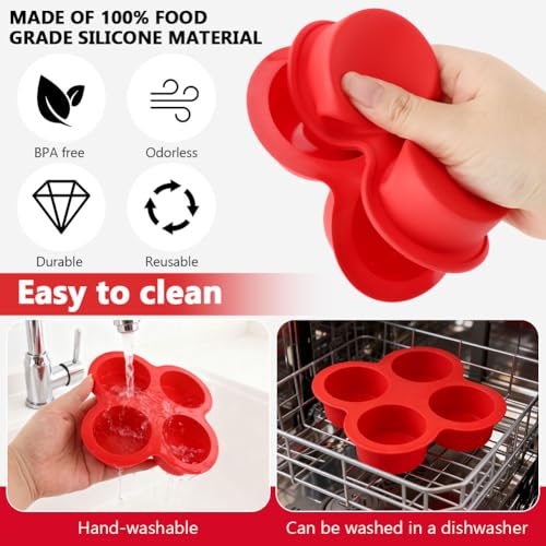 2 Pack Silicone Egg Bite Molds, with 1 Spatula & 1 Brush - color: Red