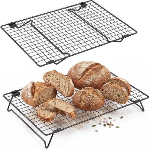 2 Pack Sourdough Cooling Rack, 17 x 11 Inch Heavy Duty Steel Cooling Racks for Sourdough, 2-Tier Stackable Tall Baking Racks, Wire Rack for Baking, Grilling Making Jerky (Black) - size: 17” x 11”-2 Pack