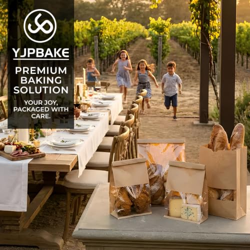 50 Pack Kraft Bakery Bags with Clear Window and Tin Tie - Greaseproof Cookie Bags and Treat Bags for Homemade Bread, Sourdough & Cookie Packaging