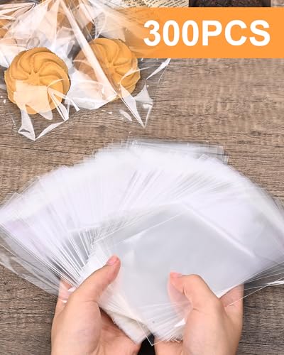 300 Pcs Self Adhesive Cookie Bags, 4x6in Sealing Cellophane Bags