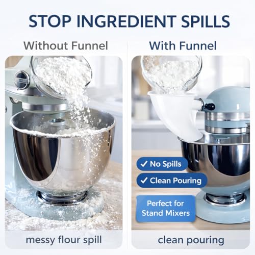 Flour Funnel for KitchenAid Stand Mixer Tilt-Head Models, No-Mess Baking Prep Kit with Egg Separator & Bowl Scraper, Anti-Splash Ingredient Funnel, Dishwasher Safe