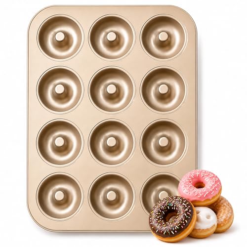 Good Dee's Nonstick Donut Pan for Baking 12 Cavity - Carbon Steel Donut Baking Pan for Muffin, Cake, Dessert & Mini Bagel | Doughnut Bakeware for Oven Baking | Mold Donut Trays Easy Clean & Non-Stick