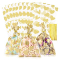 COQOFA 100 Pcs 5x7 IN Gold Heart Cello Cellophane Gift Bags for Baby Shower, Valentine, Wedding, Birthday with Twist Ties - color: Gold Heart, size: 5x7 in