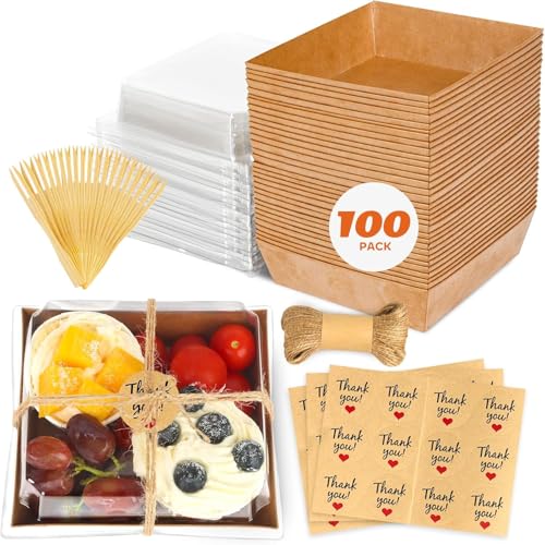 100Pcs Small Charcuterie Boxes with Clear Lid, Kraft Food Container