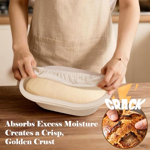 Non-Stick 10" Oval Wood Pulp Banneton Bread Proofing Basket Set Of 2, Sourdough Banneton Basket Set, Bread Making Tool Brotform Sourdough Bread Baking Supplies