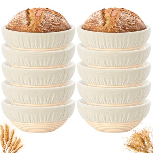 Banneton Proofing Baskets with Linen Liner Round, 10 Pack, 9 Inch - size: 9 Inch