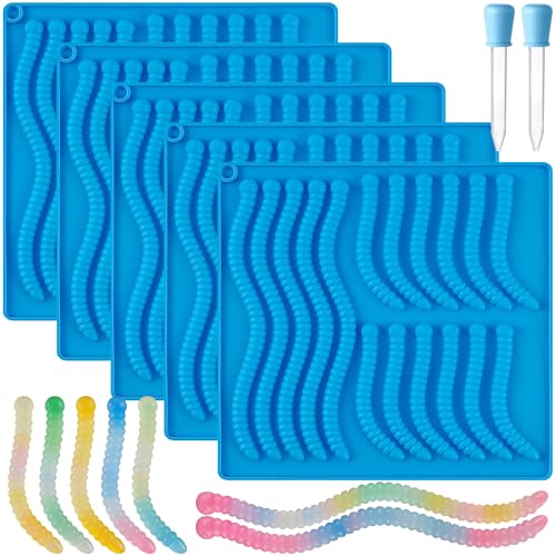Sidosir 7Pcs Silicone Gummy Worm Chocolate Molds, Non-Stick Worm Chocolate Mold for Parties, Gummy for Home DIY, Silicone Mold for Make Gummies - color: 5Pcs worm molds