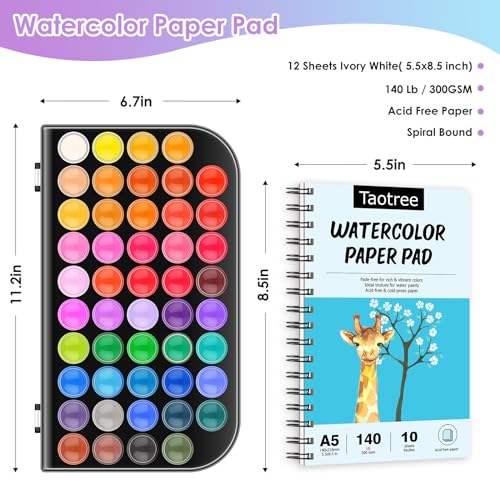Taotree 48 Watercolor Paint Set with 10 Paint Brushes and Watercolor Book - color: 63 Multicolor