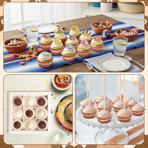 COcnny Cielito Lindo Cupcake Liners - 600pcs Mexican Mini Cupcake Paper Liners, Flower Baking Cups Muffin Wrappers, White Brown Candy Cake Chocolate Wrap Making Supplies for Party Mexico (4 Styles) - style: Mini Mexican Pattern