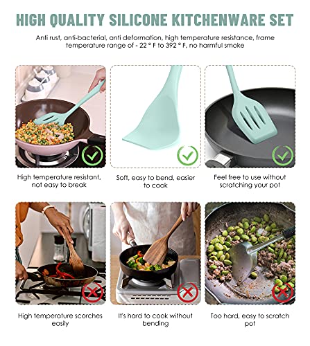 Green Kitchen Utensils Set-12 Pieces Silicone Cooking Utensils Set - color: Green