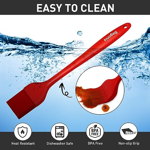 Begonia Silicone Basting Pastry Brush,2pcs 10+8 inch BBQ Sauce Brush,Red - color: Red
